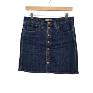 Madewell Denim Button Front A Line Mini Skirt Dark Wash‎ Size 28